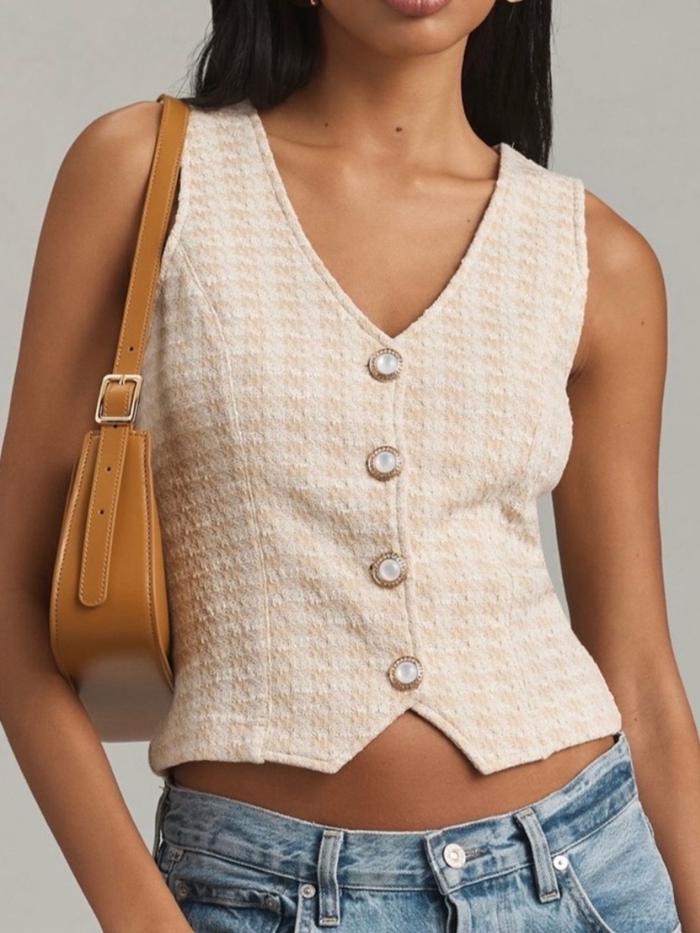 PORRIDGE | NWT Anthropologie Aila Button-Front Knit Vest in Sand/Sable, Small